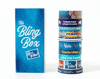 Mary Likes Postcards Bling Box Washi Tape Set, full of shiny designs that are perfect for decorating Postcards to Voters & GOTV Campaigns