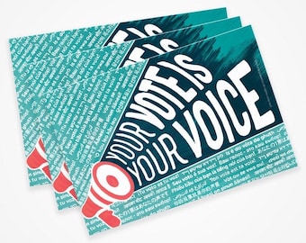 Mary Likes Postcards Your Vote Is Your Voice! Set of 100 postcards, perfect for Postcards to Voters & get out the vote political campaigns.