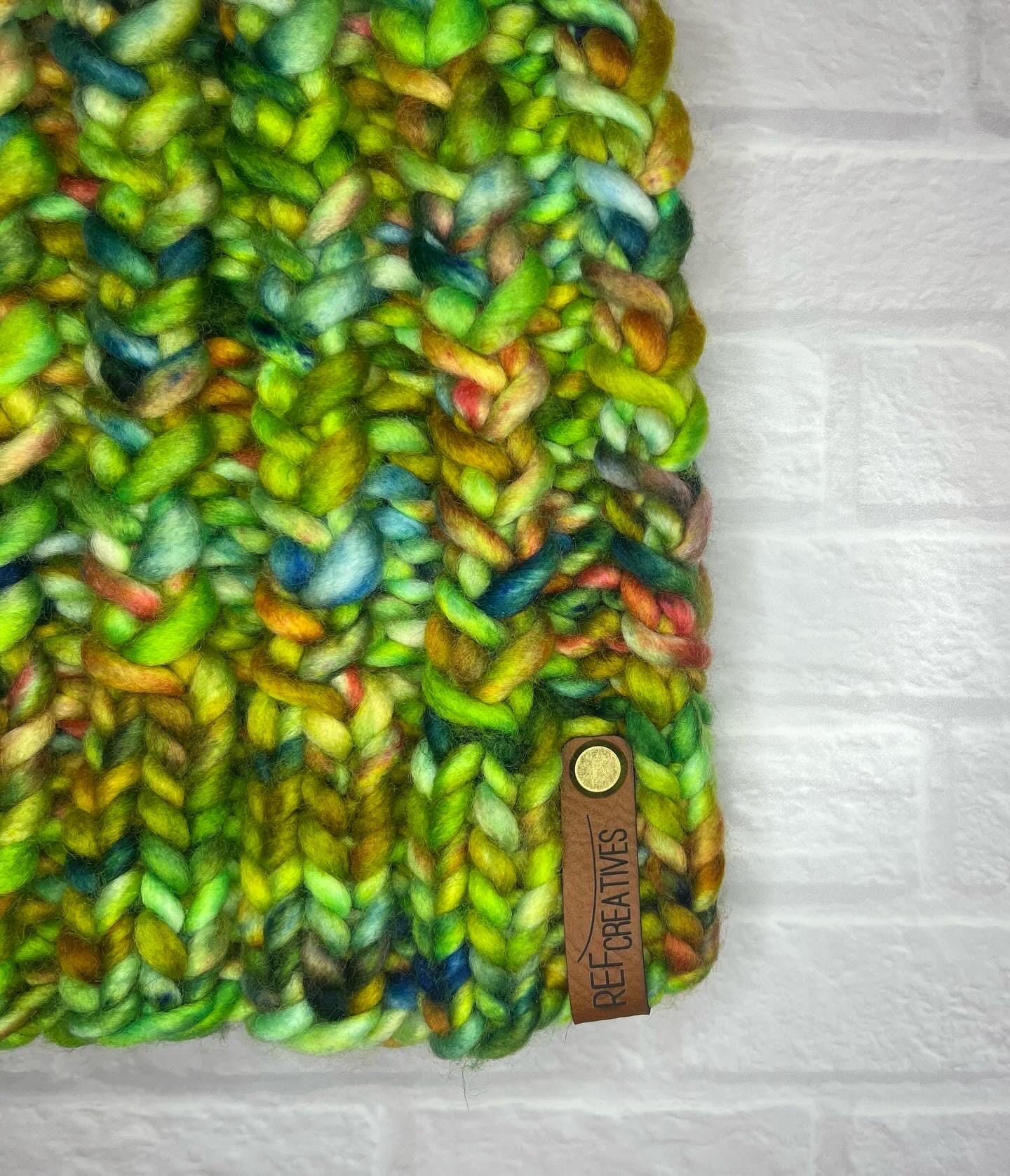 Luxury Green Merino Wool Knit Hat - Botanical Twist Beanie 