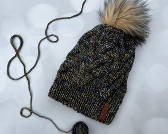 Luxus Grün Zopfmuster Merino Wolle Strickmütze - Creek und Gully Handstrickmütze mit handgefärbten Garn
