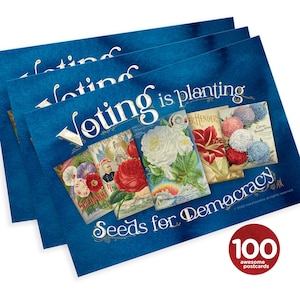Mary Likes Postkarten Set mit 100 "Seeds for Democracy" Postkarten, perfekt für Postkarten an Wähler und andere raus aus den Wahlkämpfen.