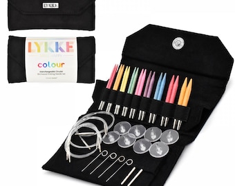 LYKKE breinaalden - kleur 3,5" verwisselbare rondbreinaaldenset - zwart veganistisch suède