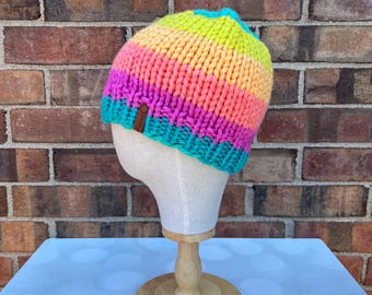 Striped Hand Knit Hat
