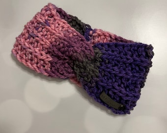 Pink and Purple Hand Crocheted Ear Warmer