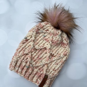 Luxury Pastel Merino Wool Knit Hat - Easter Bunny Lattice Hand Knit Hat with Hand Dyed Yarn