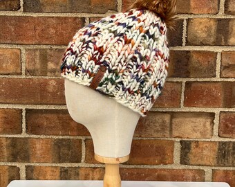 Luxury Warm Tones Merino Wool Ribbed Knit Hat - Fall Colors Classic Beanie Hand Knit Hat with Hand Dyed Yarn