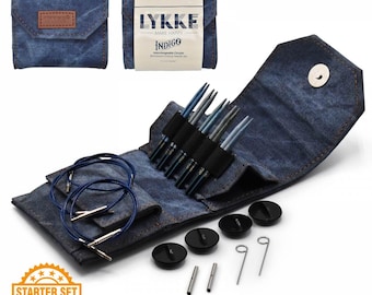 Lykke Knitting Needles - Indigo Starter 3.5" Interchangeable Circular Needle Set - Azure Denim Effect
