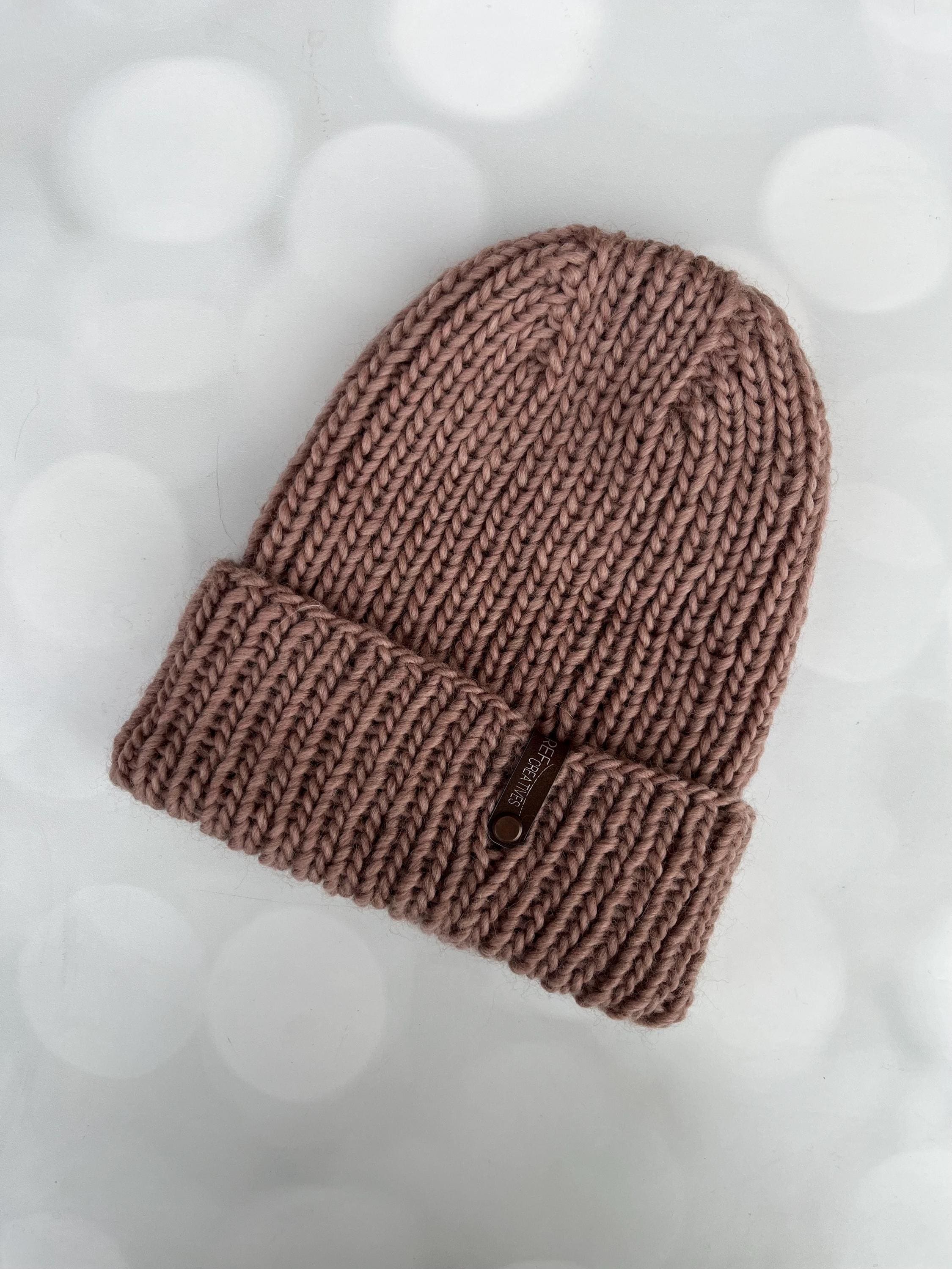 Luxury Mauve Merino Wool Knit Hat - Wildwood Folded Brim  display picture 1
