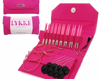 Lykke Knitting Needles - Blush 3.5" Interchangeable Circular Needle Set - Fuchsia Denim Effect