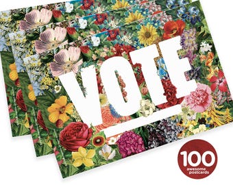 Mary Likes Postcards State Flowers! Set of 100 vote postcards, perfect for postcards to voters.
