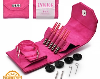 Lykke Knitting Needles - Blush Starter 3.5" Interchangeable Circular Needle Set - Fuchsia Denim Effect
