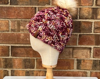 Luksusowa, bordowa, dzianinowa czapka bez daszka z wełny merynosów – ciepła, ręcznie robiona czapka beanie z ręcznie farbowanej włóczki