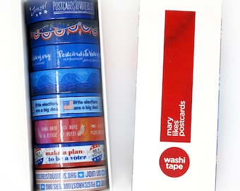 Mary Likes Postcards Set of 8 Patriotic Washi Tape Designs, Perfect for Decorating Postcards to Voters or Get Out the Vote Writing Campaigns