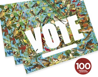 Mary Likes Postcards State Birds: set van 100 ansichtkaarten voor stemmen, perfect voor postkaarten voor kiezers en andere stemcampagnes.