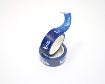 Mary Likes Postcards Blue and silver "Vote!" washi tape, perfect for decorating your postcards to voters!