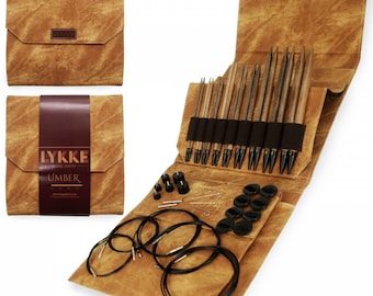 Lykke Knitting Needles - Umber Long Interchangeable Circular Needle Set - Umber Denim Effect
