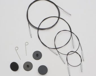KnitPro Thin & Flex Black Nylon-Coated 360 Swivel Cables - Interchangeable Knitting Needle Cords for Circular Needle Tips