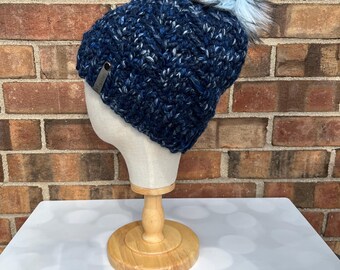 Blue Knit Hat - Blue Confetti Hand Knit Hat