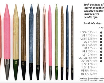 Lykke Knitting Needle Tips - 5" Interchangeable Needle Tips for Circular Needles - Blush, Colour, Cypra, Grove, Indigo, Umber