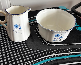 Vintage Cartwright & Edwards Victoria Pattern 1003 Creamer  Sugar Bowl Set, Art Deco Blue Floral English Bone China