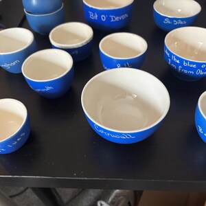 Lot 11 Vintage Devon Blue Pottery Bowls Cornwall Torquay St Ives Oban Weymouth Plymouth
