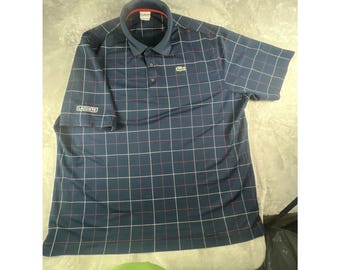 Lacoste Sport Polo Shirt Mens Size 9 Navy Check Pattern Short Sleeve 2XL
