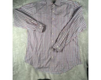 Peter Millar Nanoluxe Button-Up Easy Care Heren 16 lang geruit rood wit blauw