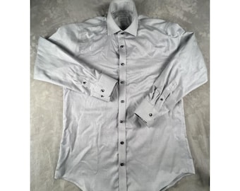 Camisa Twillory Masculina Tamanho G (15,5) 32/33 Branca com Estampa Geométrica, Algodão, Não Precisa Passar, com Botões