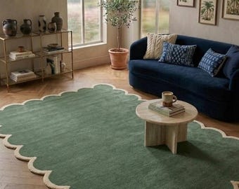 Dywan wełniany, ręcznie tkany, 5 x 8 stóp, zielony, falisty, 1,5 x 2,4 m, nowoczesny, ręcznie robiony dywan do salonu, organiczny dywan designerski, luksusowy dywan na zamówienie
