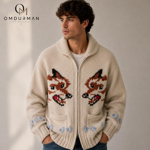 Wolf Knit Cardigan Hail Mary Inspired Nordic Zip Up Sweater