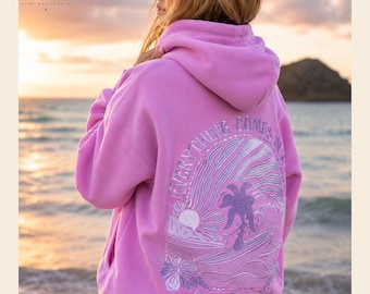 Sweat à capuche brodé « Chasing Sunsets », pull oversize de plage, sweat-shirt à motif océan