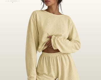 Conjunto de ropa de estar por casa para mujer, top y shorts extragrandes, ropa de verano ligera, conjunto de dos piezas a juego.