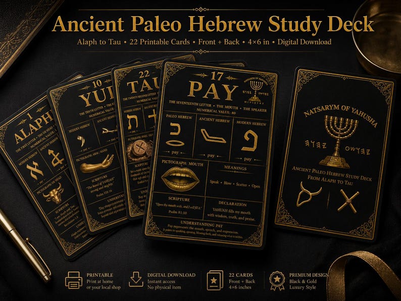 Cartes mémoire paléo-hébraïques anciennes, jeu d'étude des Écritures Alaph-Bayt (téléchargement PDF) image 2