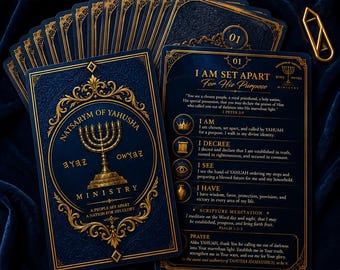 Jeu d'affirmations de Shalum | 50 cartes de prière imprimables en or bleu | Cartes numériques Yahusha