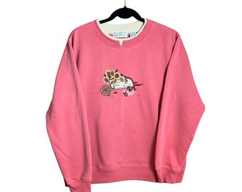 Vintage Shenanigans Embroidered Sweatshirt Pink Floral 90s Grannycore