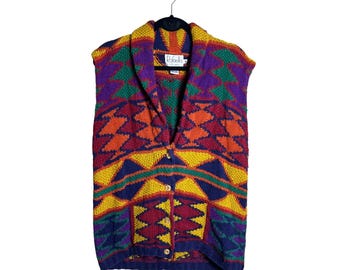 Vintage Rafaella Hand Knitted Sweater Vest Geometric Multicolor 90s M