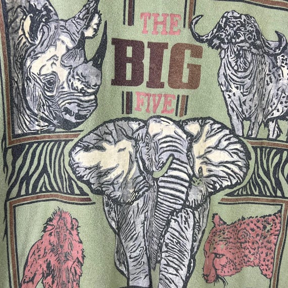 90s Shirini Vintage Men's XL Green Big Five African Safari T-Shirt Earthy View 3