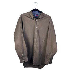 Vintage Tommy Hilfiger Button-Down-Hemd aus den 90ern, Herren, mittelbraun, Streetwear