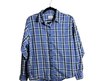 Vintage L.L. Bean Flannel Shirt Women's L Periwinkle Blue Plaid