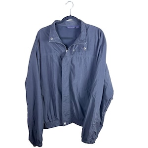Y2K Antigua Windbreaker Jacket Heren Maat Large Marineblauw Gorpcore Normcore