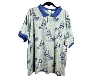 Vintage Falls Creek Sailboat Polo Shirt Green 90s Mens 3X