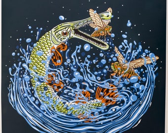 Cicadas and Shortnose Gar: The 17 Year Feast art print