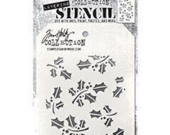 Tim Holtz Layering Stencil Stampers Anonymous: HOLLYBERRY
