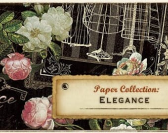 Graphic 45 Elegance 8 sheets 12 x 12 for Scrapbooking, Mix Media, papercrafts, cardmaking, embellishments, ephemera, altered art, Journals