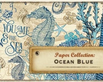 Graphic 45 Ocean Blue 8 sheets 12 x 12 for Scrapbooking, Mix Media, papercrafts, cardmaking, embellishments, ephemera, altered art, Journals