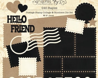 Graphic 45 Postage Stamp Collage & Numbers Die Set - Coming soon - Pre-Order Now