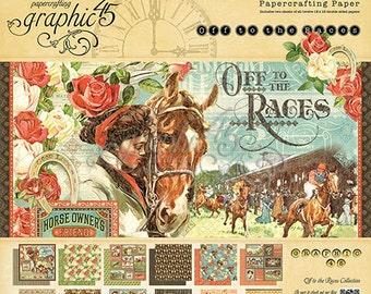 Graphic-45 Off to the Races 4 Celebration Cards and 4 Coordinating Envelopes Card Kit Class
