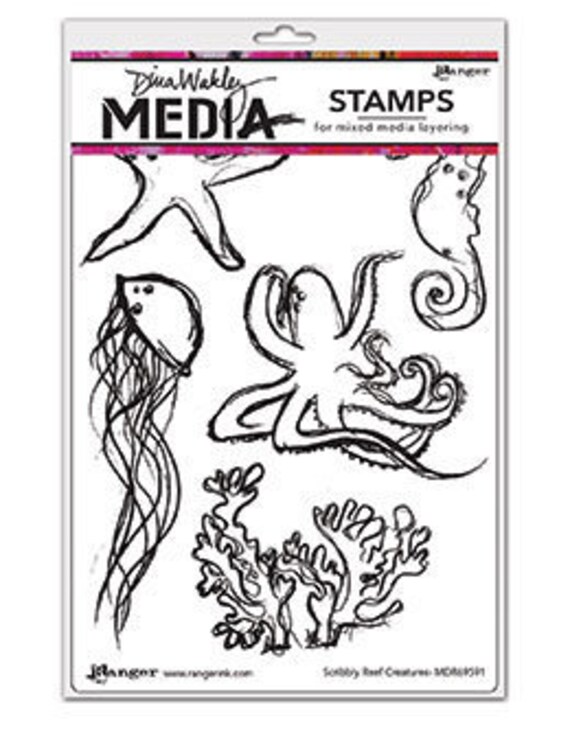 Dina Wakley Cling Rubber Stamps: Scribbly Reef Creatures - Etsy