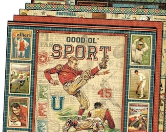 Graphic 45 "Good Ol' Sport" 12x12 Paper Set - 1 of each 12 design papers