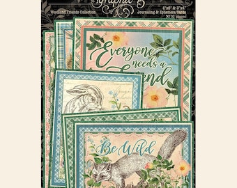 Graphic 45 Woodland Friends Journaling Cards for Scrapbooking, Mix Media, papercrafts, cardmaking, embellishments, ephemera, Journals